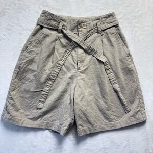 Eddie Bauer Shorts Women Sz 6 Beige Linen Blend High Waist Belted Casual 90s Y2K